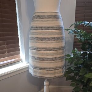 Satin Striped Ann Taylor Skirt in Cream, Blue and Tan